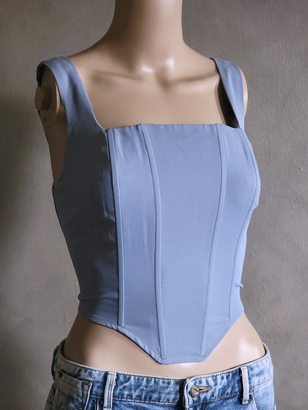 Fashion Nova Pale Blue Boned Corset Tank Top Small